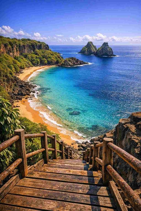 The iconic clifftop view of Baia do Sancho, a case study in sustainable tourism and how to visit Brazil's protected paradise
