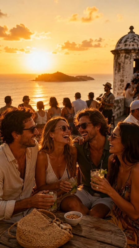 A group of friends enjoying the sunset together, a key experience detailed in our Forte Noronha Guide.