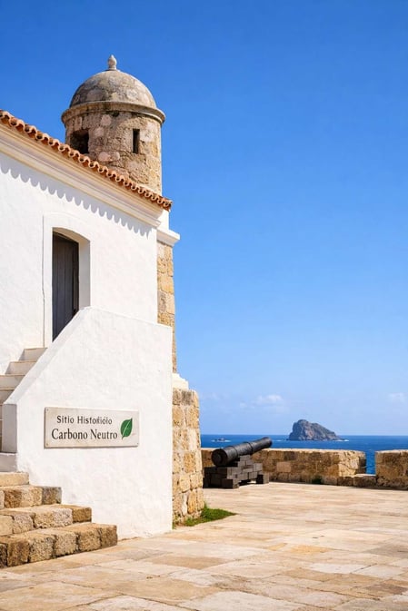 The restored white walls of a historic site, a case study in sustainable tourism from our Forte Noronha Guide.