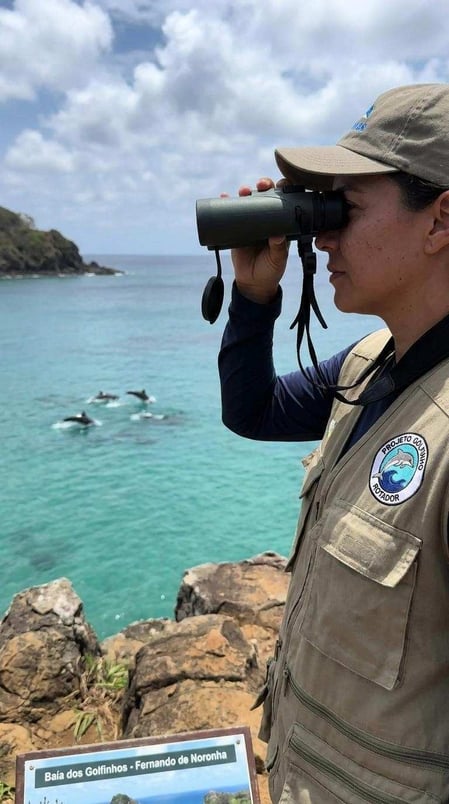 Un ricercatore del Projeto Golfinho Rotador monitora i delfini di Fernando de Noronha, mettendo in luce un modello di turismo sostenibile di successo.
