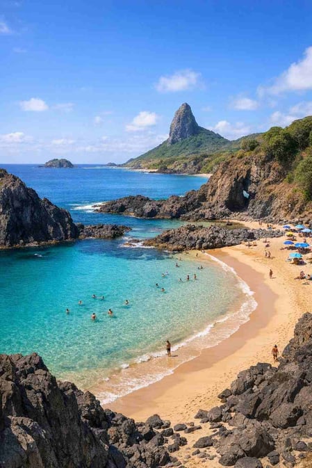 Una splendida giornata di sole a Praia do Cachorro a Fernando de Noronha, protagonista della nostra guida turistica completa.