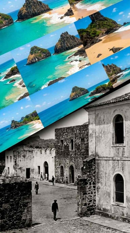 Una storia su Instagram che mostra le splendide spiagge di Noronha prima di passare a una foto storica proveniente dal Museu Memorial Noronhense.