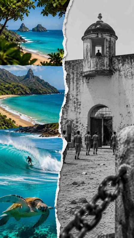 Uma história do Instagram que mostra as belas praias de Noronha antes de dar lugar a uma foto histórica do Museu Memorial Noronhense.