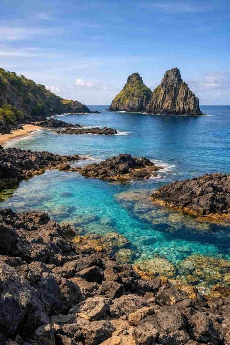 Uma vista panorâmica serena para o nosso guia da Baía dos Porcos, mostrando as piscinas naturais da baía e promovendo o turismo sustentável.
